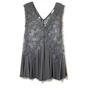 POL Lace Peplum Tank Tunic Womens Size Small Steel Gray Silver Threading BWT252